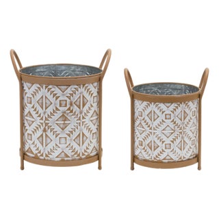 Footed Metal Aztec Planter (Set of 2) For Sale