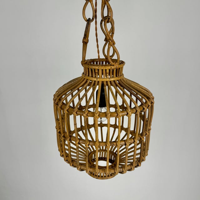 Mid-Century Modern Bamboo and Rattan Pendant Lamp, 1960s For Sale - Image 4 of 7