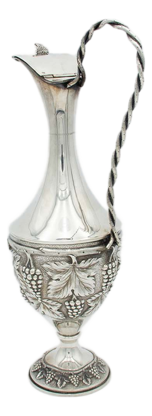 Silver Wine Jug with Curls and Leaves in Relief