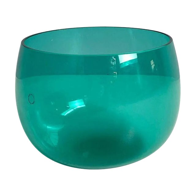Italian Postmodern Teal Murano Glass Bowl attributed to Venini, 1990s For Sale