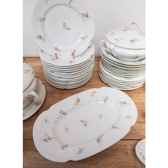 Antique French Porcelain Dinnerware with Flowers from Limoges, 1920s-1930s, Set of 39 For Sale - Image 6 of 14