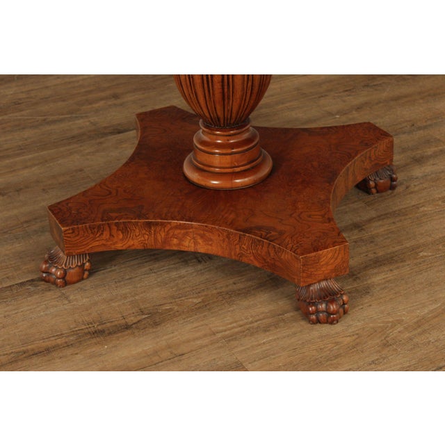 Brown Late 20th Century Italian Made Empire Style Round Burlwood Pedestal Center Table For Sale - Image 8 of 18