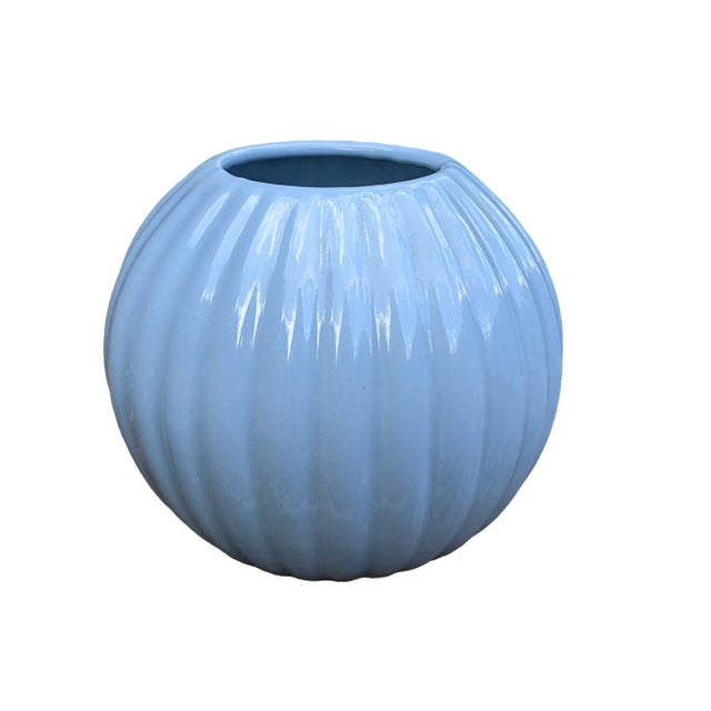 Ceramic Postmodern Royal Haeger Blue Ceramic Orb Vase For Sale - Image 7 of 12