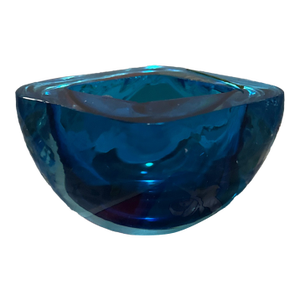 Vintage Small Faceted Art Glass Bowl - Flavio Poli Murano Style - Cobalt Blue