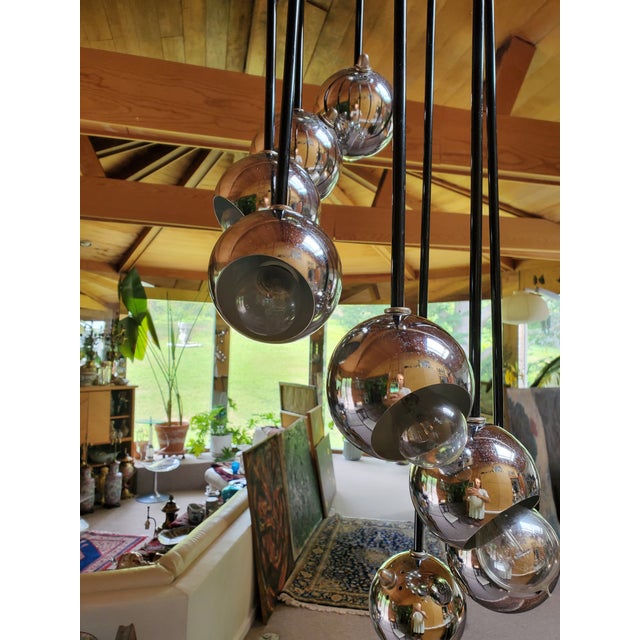 Metal Mid Century Modern Sonneman Style Helmet Chandelier For Sale - Image 7 of 9