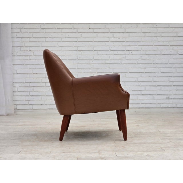 Danish Leatherette Armchair with Teak Legs, 1970s For Sale - Image 10 of 18
