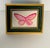 Lovely mixed media abstract mini painting of Pink Royal Butterfly in vintage frame under glass.