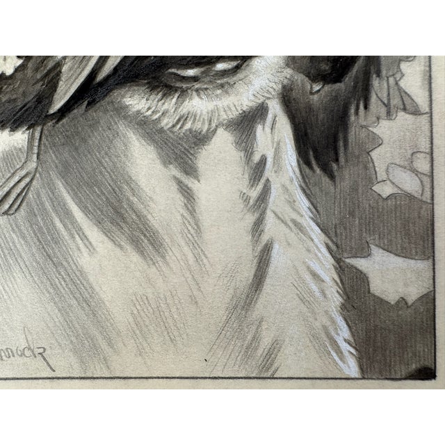 Illustration 1940s Original Signed Graphite Illustration of Retriever With Grouse, 8.5 × 10 In. For Sale - Image 3 of 5