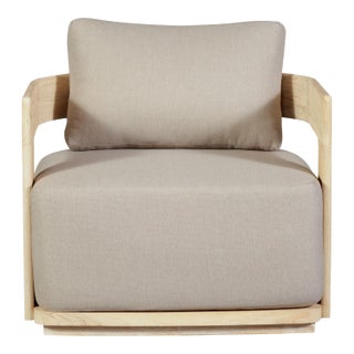 Eclipse Outdoor Solid Teak Wood Chair - Light Brown Fabric For Sale