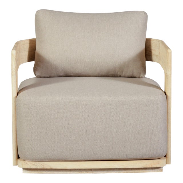Eclipse Outdoor Solid Teak Wood Chair - Light Brown Fabric For Sale