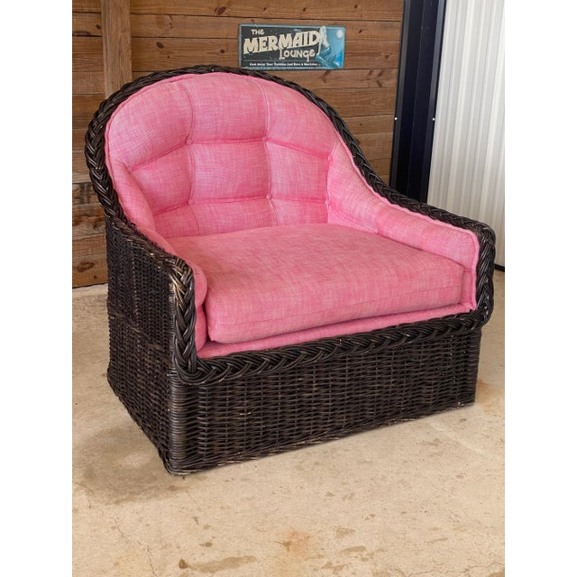 Wicker Works Coastal Regency Rattan Large Scale Lounge Chair For Sale - Image 13 of 13