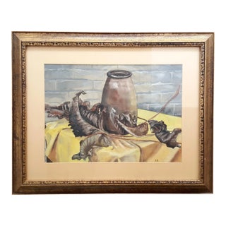 1980s Vintage Original Still Life Framed Watercolor Painting by E.S. For Sale