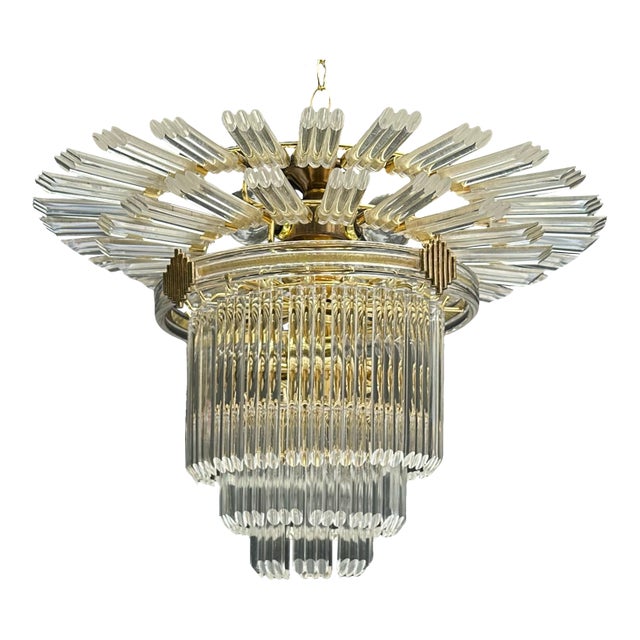 Late 20th Century 7-Light Lucite Starburst Art Deco Revival Chandelier For Sale