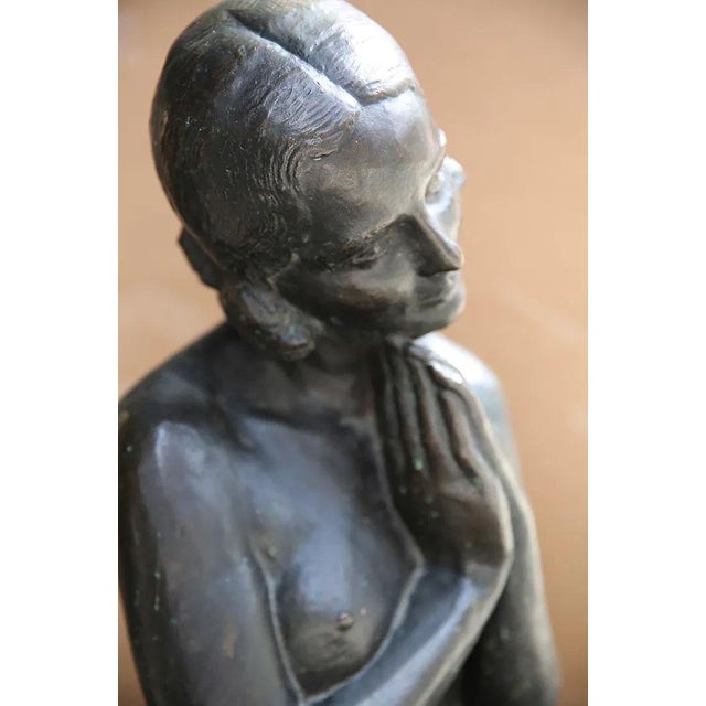 Metal Mid 20th Century Nude Seated Girl - Leonida Bronze For Sale - Image 7 of 8