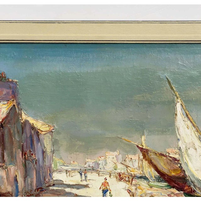 French Framed Oil Painting of Seaside Village by Maurice Barle For Sale - Image 4 of 13