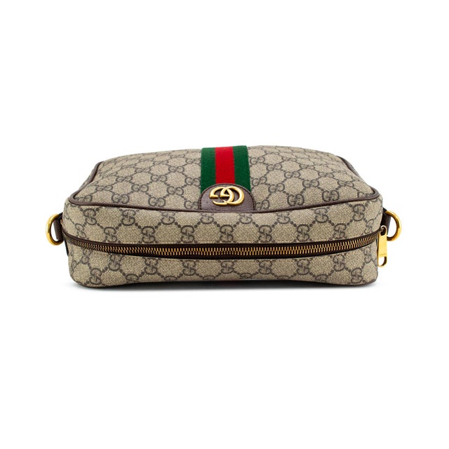 Early 21st Century Gucci Ophidia Medium Beige Gg Supreme Canvas Web Stripe Crossbody Bag For Sale - Image 5 of 10