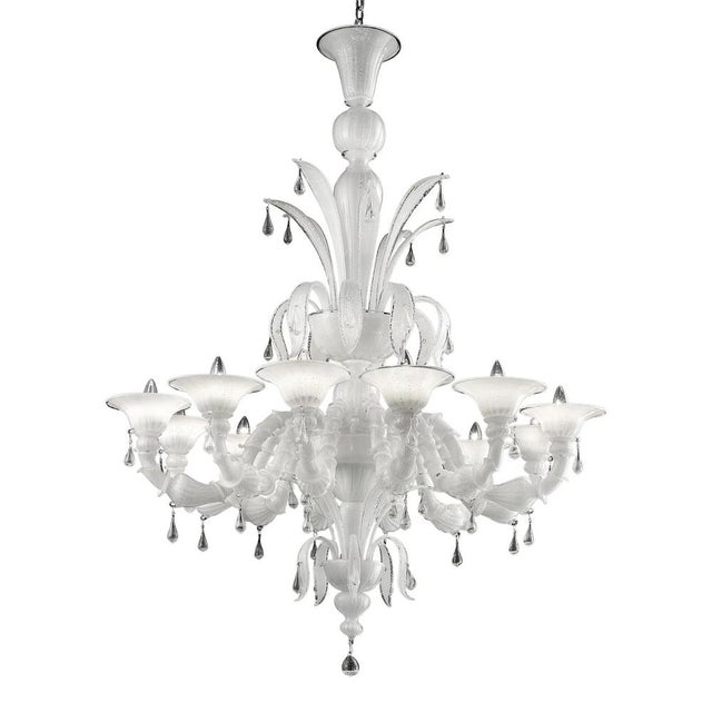 Glass White Venetian Ca Rezzonico Murano Glass Chandelier with Clear Glass Drops by Simoeng for Simoeng For Sale - Image 7 of 7