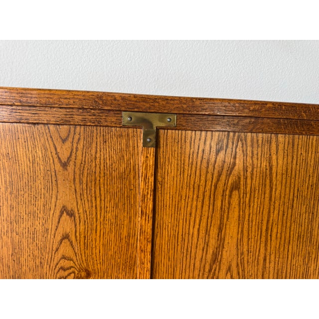 Wood Vintage Campaign Style Walnut Queen Headboard With Brass Corner Details For Sale - Image 7 of 11