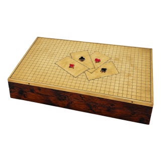 Mid-Century Modern Italian Burl Wood and Brass Games Box, 1950s For Sale