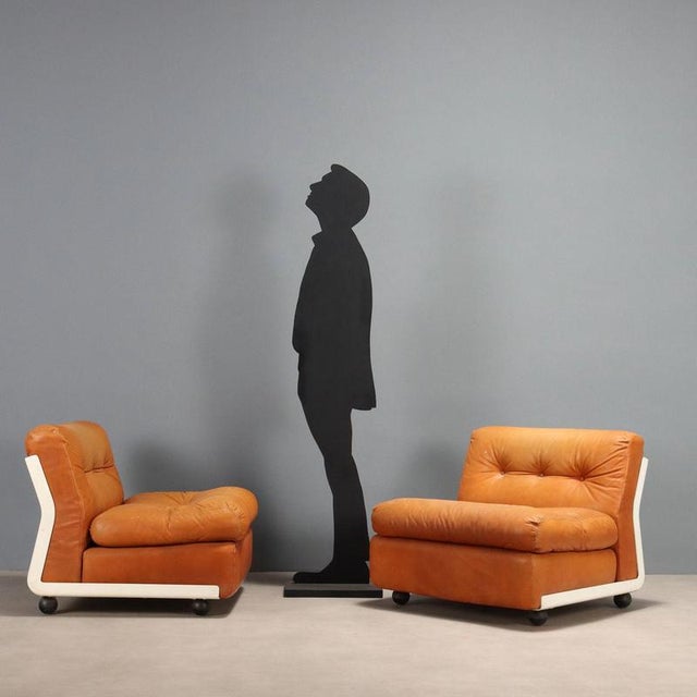 Three armchairs, model “Amanta”, with a plastic structure, foam padding, and leather upholstery, original from the period....