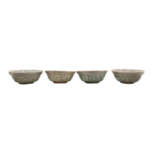 1950s Baan Celadon Elephant Family Green Glaze Pottery Rice Thailand Soup Bowls- Set of 4