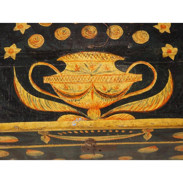 19th Century 19th Century Hand Painted Polychrome Trunk With Floral Decor, Normandy France For Sale - Image 5 of 18