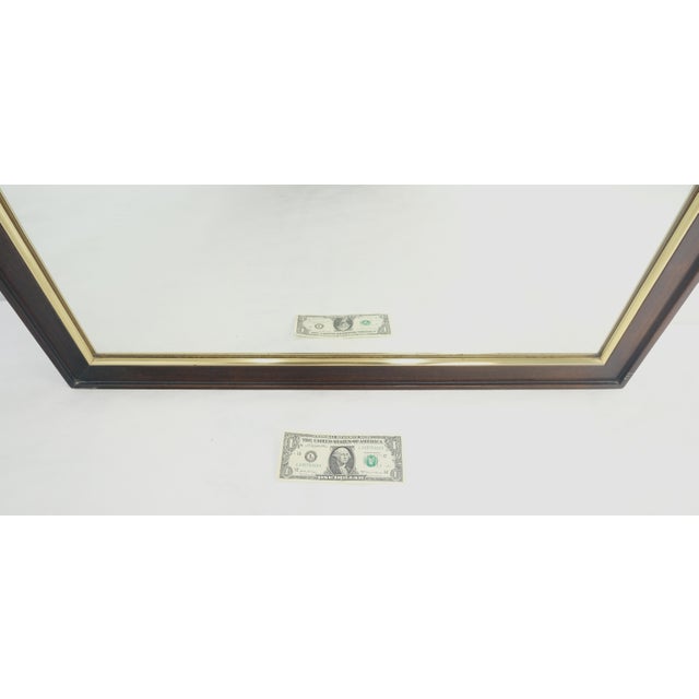 Late 20th Century Mid Century 1970s 30x48" Rectangle Walnut 7 Brass Wall Mirror MINT For Sale - Image 5 of 7