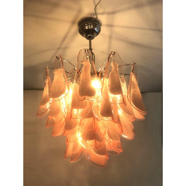 Italian Italian Murano Glass Style Chandelier in Pink and White Color For Sale - Image 3 of 7