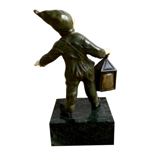 Art Deco Art Deco Period Bronze Dutch Boy Holding Lantern For Sale - Image 3 of 4