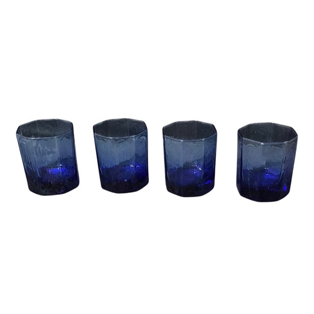 Vintage Set of Four Libby Blue Octagon Shaped Drinking Tumblers Rocks Glasses For Sale - Image 6 of 6