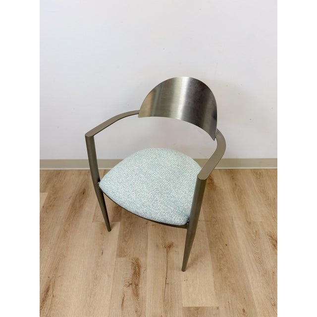 Metal Late 20th Century Elite Modernist Stainless Steel Dining Accent Chair Upholstered Seat For Sale - Image 7 of 10