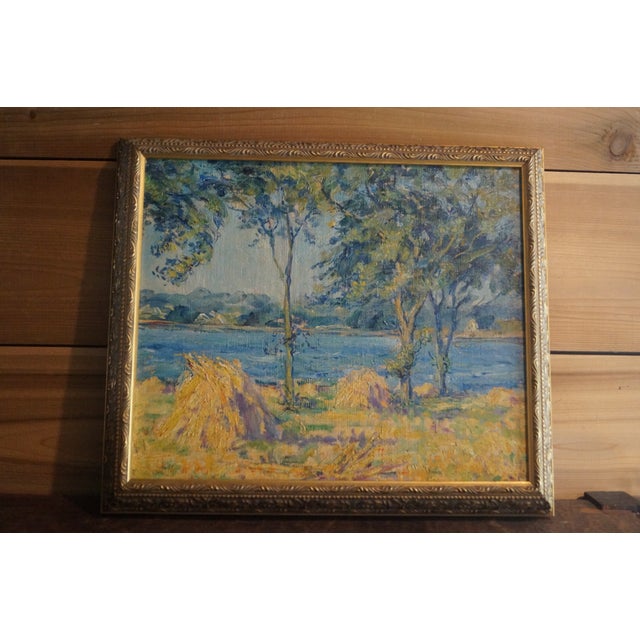 1930s 1930s New York State Haystacks Landscape Painting For Sale - Image 5 of 12