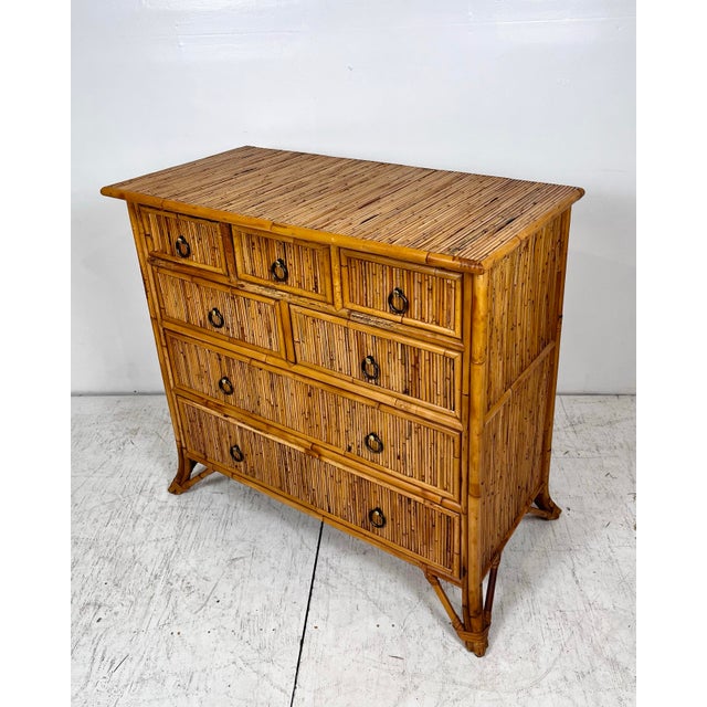 Late 20th Century Vintage Baker Milling Road Pencil Reed Rattan Bamboo Chest of Drawers For Sale - Image 5 of 12