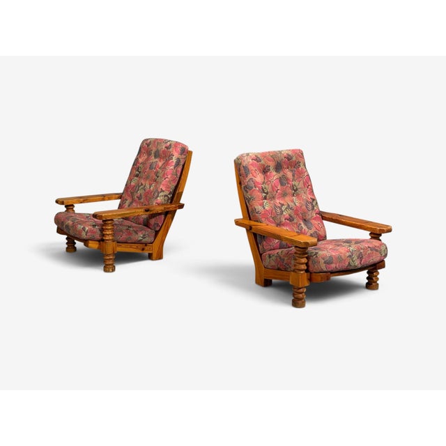 Collden, Brutalist Lounge Chairs, Pine, Fabric, Sweden, 1970s For Sale - Image 4 of 11
