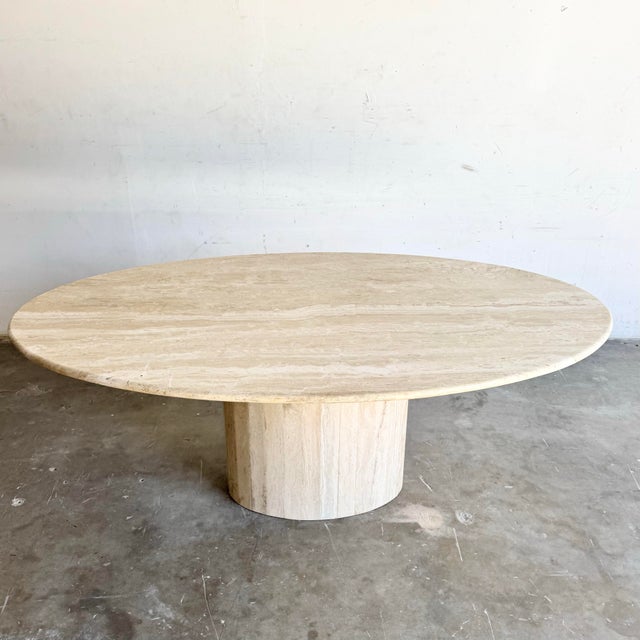 Italian Vintage Italian Travertine Oval Dining Table For Sale - Image 3 of 12