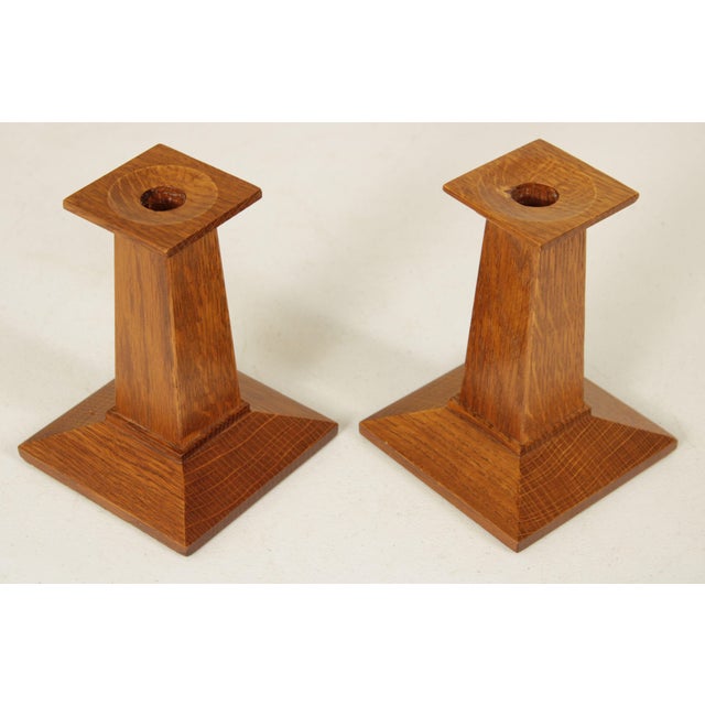 Stickley Mission Collection Oak Candlestick Candle Holders A Pair