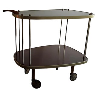 Vintage German 2 Colored Resopal Coated Boards, Brass & Cherry Kidney-Shaped Bar Cart, 1960s For Sale