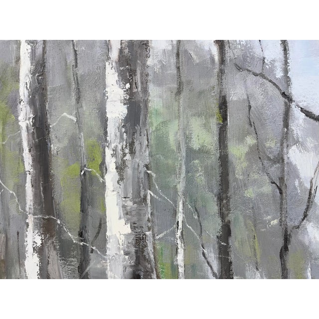 Gray Birch Tree Impressionistic Landscape Original Oil Painting For Sale - Image 8 of 12