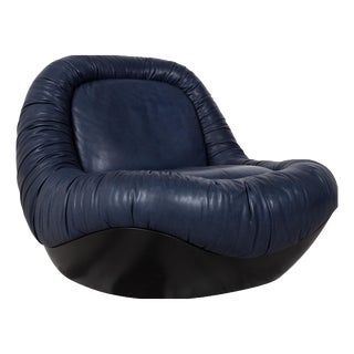 Baxter Barett Leather Armchair Blue For Sale