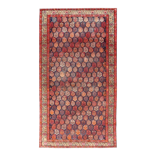 Antique Malayer Rug in Soft Tones in Wool With Sub-Geometric Paisley Design For Sale