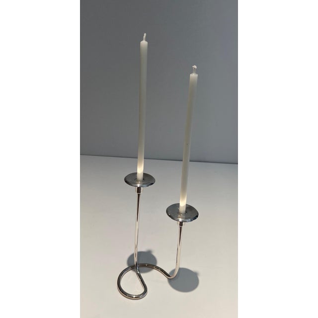 Mid-Century Modern Design/One silver metal candlestick For Sale - Image 3 of 12