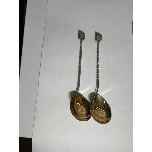 1970s Estonian Tallinn 916 Silver-Gilt & Enamel Serving Spoons – Pair For Sale - Image 4 of 7