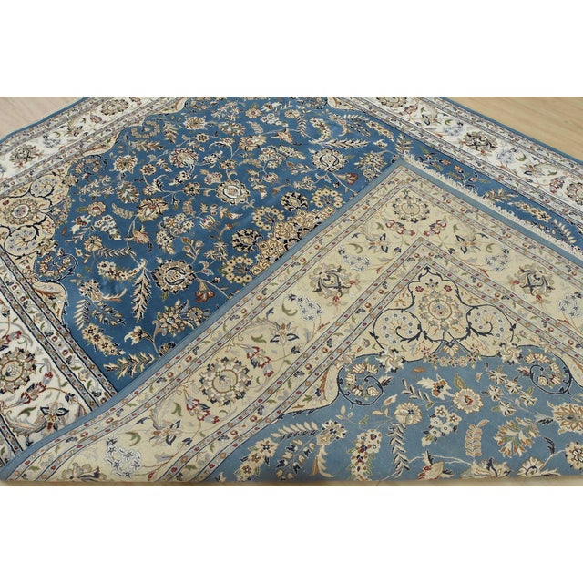 Fine Nain Rug 8'10'' X 12'3'' Blue Wool Traditional Hand-Knotted Oriental Carpet For Sale - Image 14 of 15