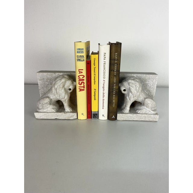 Mid-Century Italian Marble Lion Bookends, 1950s, Set of 2 For Sale - Image 4 of 12