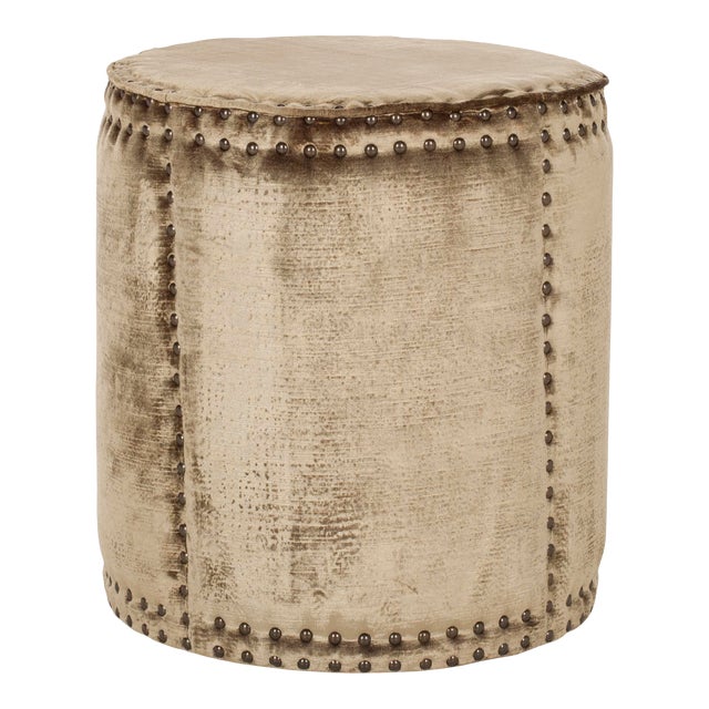 Studded Ottoman, Brass nailheads, Antique Sage For Sale