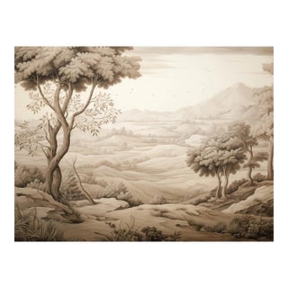 Antique Sepia Landscape Drawing – Classical European Landscape Fine Art Print, 32 × 24 In For Sale