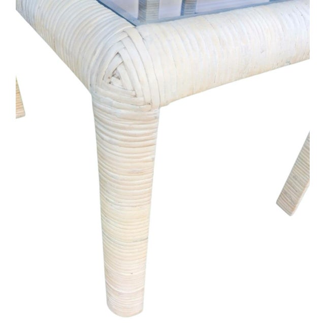 Mid-Century Modern Vintage Coastal White Wash Rattan Wrapped Glass Top Rectangular Side Tables- A Pair For Sale - Image 3 of 6