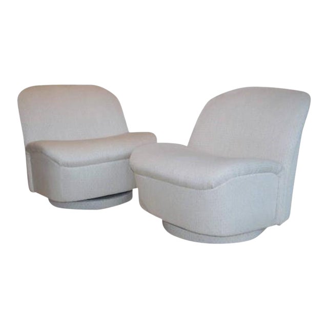 Vintage Directional White Swivel Chairs - a Pair For Sale