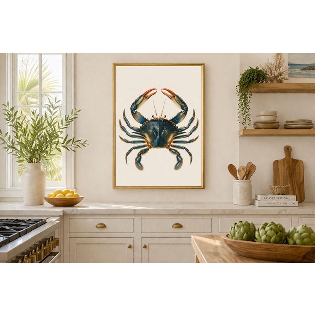 Blue Crab Illustration, Coastal Marine Wall Art Print, 24″ × 36″ For Sale - Image 4 of 9