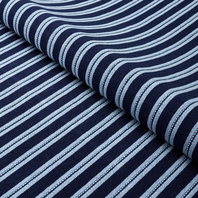 SAMPLE - Schumacher Benson Stripe Epingle Fabric In Navy For Sale